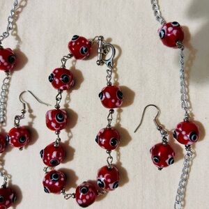 Red Beaded Bracelet with Silver Accents